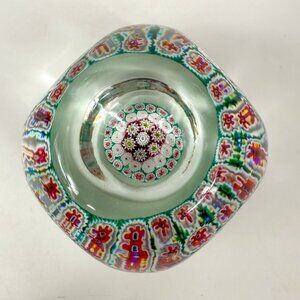 Fratelli Toso Murano Millefiori Dimpled Paperweight Teal Burgundy